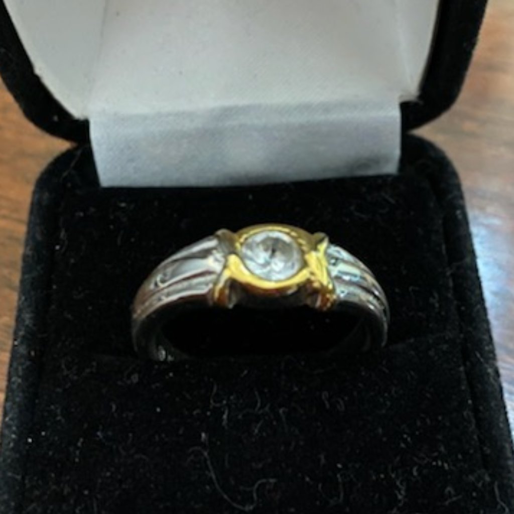 Miners Cut Cz Solitaire  Yellow  White 18 Kt Gf Band Ring  Sz 625  Classy